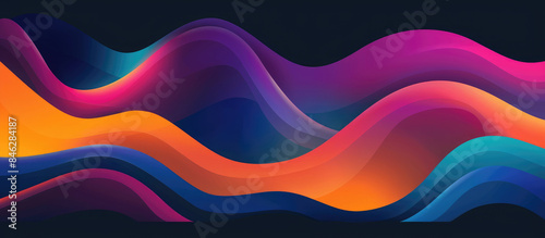 Abstract background with colorful wavy shapes on dark blue, purple and orange colors on dark background