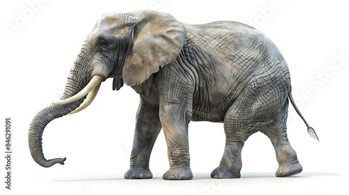 A detailed high-definition image of an elephant isolated on a white backdrop.