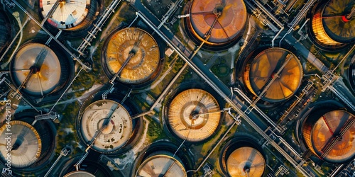 An aerial perspective of a system of tanks storing natural gas, an invisible power source that sustains our daily routines. Multi-purpose fuel