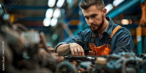 An Auto Mechanic Begins a Productive Day in a Well-Equipped Workshop Early in the Morning. Concept Automotive Garage, Car Repair Tools, Mechanic Uniform, Productive Morning Routine