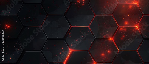 Red luminous lines and bright highlights on a modern dark hexagonal carbon fiber background