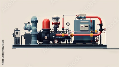 Industrial machinery with pipes and gauges on a platform.