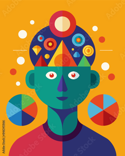 The kaleidoscope of colors within the figures head a result of the brainwashing ods used to indoctrinate them.. Vector illustration