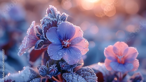  Heliotrope flowers covered in a light layer of morning frost