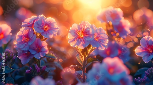  Heliotrope flowers illuminated by the golden glow of the setting sun