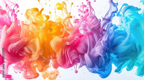 Colorful art design with a rainbow splash background and a collection of colorful blots on a white backdrop Spectrum color palette set in isolation