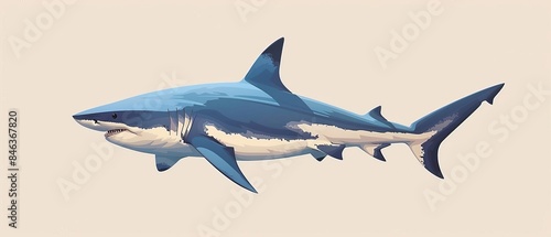 Shark isolated on a beige background. The shark has a blue body.