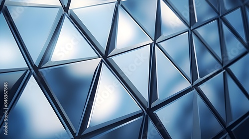 Closeup of Futuristic Geometric Glass Curtain Wall with Sharp Detailed Patterns