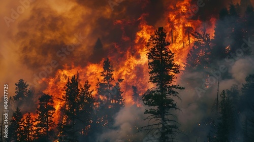 wildfires BC British Columbia Columbia Valley dramatic intense fire flames smoke natural disaster burning forest blaze wildfire environment nature landscape orange red heat growth : Generative AI