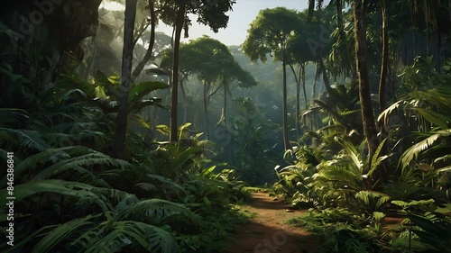 Jungle with trees scene in a cartoon theme Generative Ai