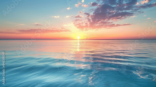 tranquil sunset over a calm ocean, casting a warm glow on the blue water background pattern.