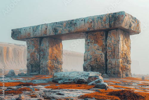 A megalithic structure built with stones too large for known ancient lifting methods. Concept of ancient engineering and extraterrestrial aid. Generative Ai.