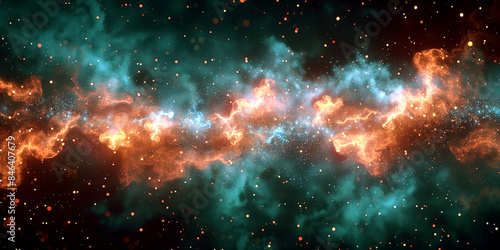 Colorful abstract background of space with bursts of glowing plazma and gases.