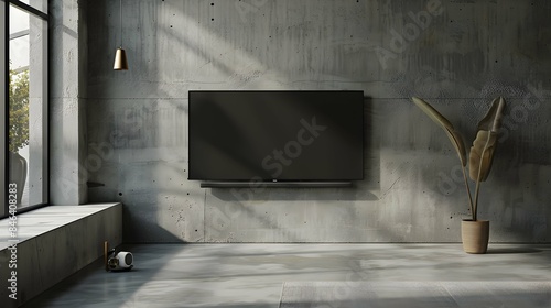 smart tv mockup hanging on the concrete wall in modern luxury interior