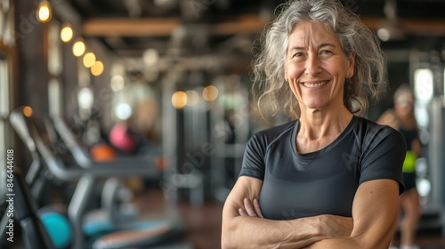 Confident Elderly Female Fitness Trainer at the Gym, Promoting Healthy Aging, Fitness Motivation