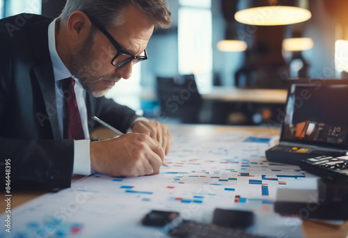 a man in a suit is doing a business check with a calculator