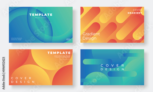 Set of template background design vector. Collection of creative abstract gradient vibrant colorful perspective geometric shape background. Art design for business card, cover, banner, wallpaper.