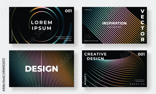 Set of template background design vector. Collection of creative trendy abstract gradient line wave on black background. Art design for business card, cover, banner, wallpaper.