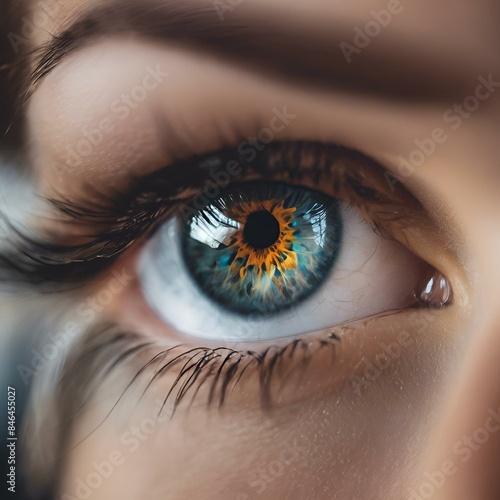 AI generated illustration of an extreme close-up of an eye with a person gazing into it