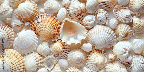  a pile of seashells on a white background. The seashells are mostly white with some brown and red spots.