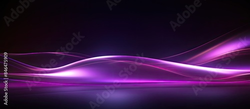Dark abstract background with glowing angled lines dots and the reflection of neon purple lights Ideal for copy space image