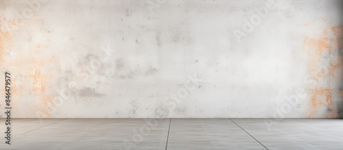 Retro style graphic design or wallpaper featuring a vintage white cement wall background Complemented by a soft concrete floor pattern creating a nostalgic aesthetic Ample copy space image
