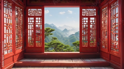 Generative AI. Embrace the allure of the Orient in this exquisite Chinese-style house, adorned with vibrant red windows and a charming balcony. 🏯✨ Immerse yourself in the rich cultural heritage