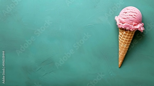 Un cono gelato rosa chiaro su sfondo azzurro
