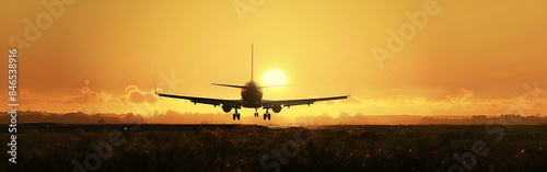 Closeup of flying airoplan takeoff departure lounge aviation aviation in the sunset background