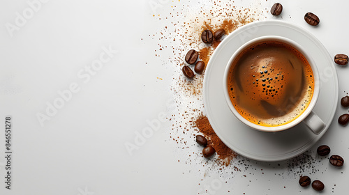 a cup of coffee with copy space for an image isolated on white background, flat design, png