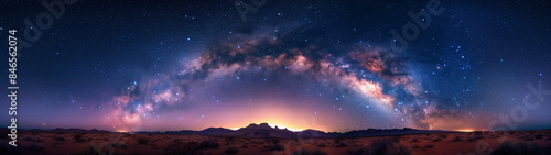 Milky way on a starry night, galaxy astrophotography on a desert