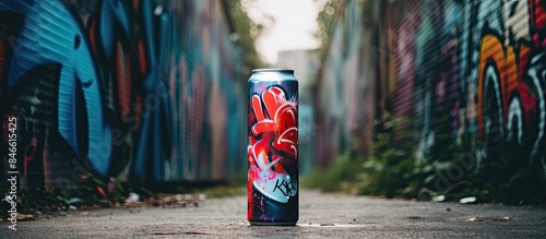 A photo showcasing a graffiti spray can with graffiti art, featuring empty space for additional content, known as a copy space image.