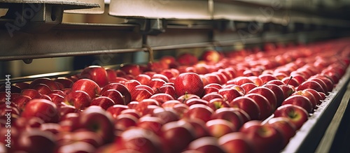 Apples being graded in a fruit processing and packaging plant with copy space image available.
