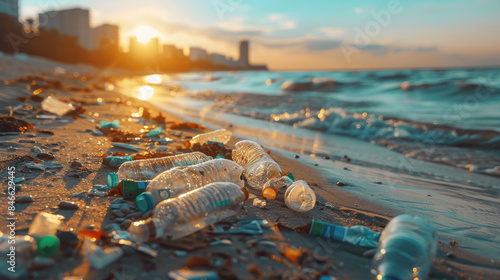 Tropical beach with vast quantity of plastic litter, close-up
