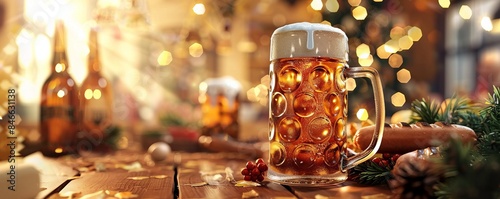 Oktoberfest celebration with beer steins and bratwurst, festive music and Bavarian culture, 4K hyperrealistic photo.