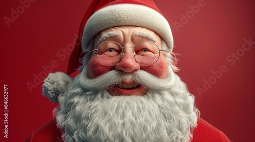 A close up of a santa clause with glasses and beard, AI