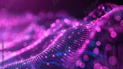 Purple particles wave. Dark vibration fluid waves. Best for sound and music visualization, quantum world visualization, and Technology.