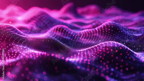 Purple particles wave. Dark vibration fluid waves. Best for sound and music visualization, quantum world visualization, and Technology.