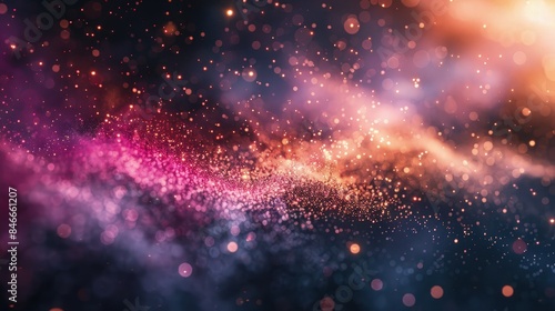 Pink shimmering particles wave on dark. Dark vibration fluid waves. Best for sound and music visualization, quantum world visualization, and Technology.