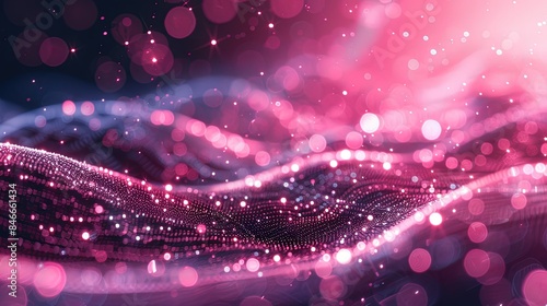 Pink particles wave. Dark vibration fluid waves. Best for sound and music visualization, quantum world visualization, and Technology.