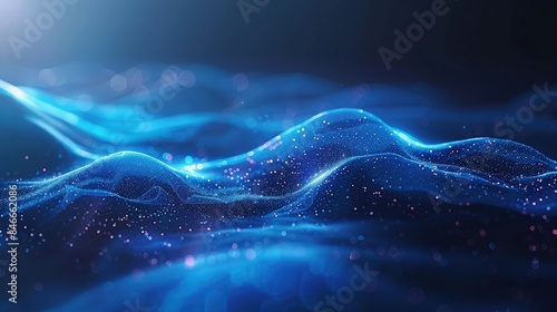 Blue particles wave. Dark vibration fluid waves. Best for sound and music visualization, quantum world visualization, and Technology.