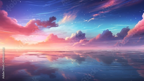 Serene Sunset Over the Ocean with Reflection of Colorful Sky
