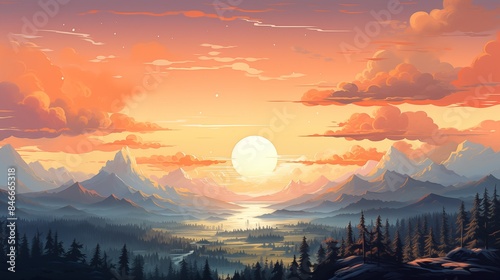 Majestic Sunset Over Serene Mountain Valley