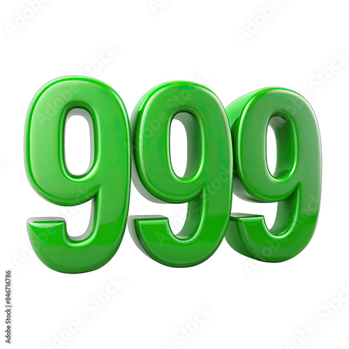 A close-up image of the number 999 rendered in a three-dimensional style. The number is a bright, vibrant green and is isolated against a plain white background. Generative AI