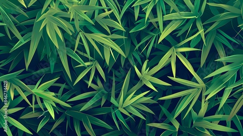 Stylized Vibrant Green Bamboo Leaves in Flat Design with Clean Lines