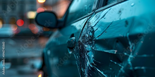 Suspected insurance fraud Scratched car door in parking lot vandalism claim. Concept Insurance Investigation, Vandalism Incidents, Fraudulent Claims, Damage Evidence, Suspected Culprits