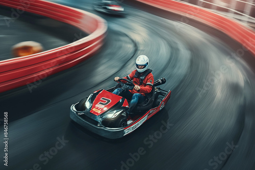 person racing a go-kart on a track