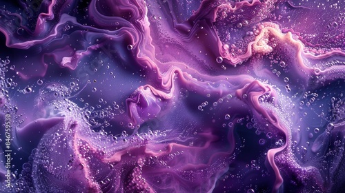 High-resolution image showcasing the dynamic interaction of purple liquid and air bubbles