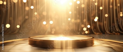 Luxury 3D platform stand, golden award scene pedestal with background light