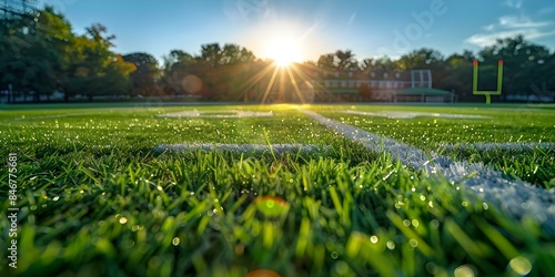 University football field under the sun. Concept Sports Photography, Outdoor Location, Natural Lighting, Scenic Backgrounds